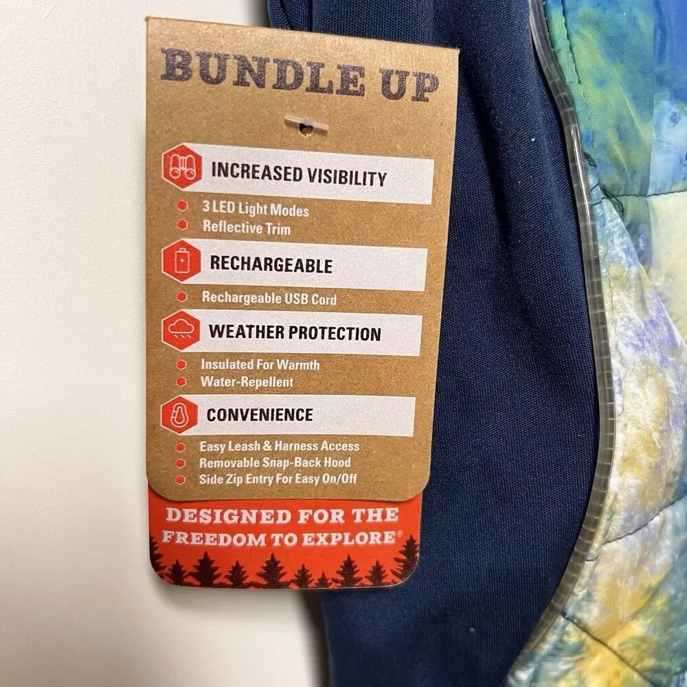 Arcadia Trail XXL Dog Coat Light Up Puffer Fleece Hood Insulated Reflective Camp